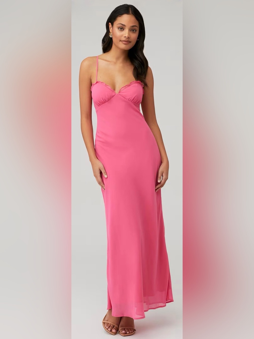Women’s Ownly floor length gown in bubblegum pink with adjustable Straps size S